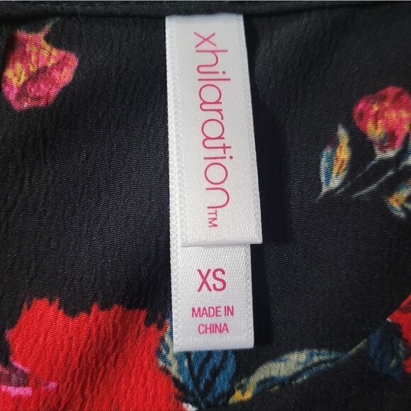 Xhilaration Women's Black Red Floral Cold Shoulder One Piece Ruffle Jumpsuit - Picture 4 of 16